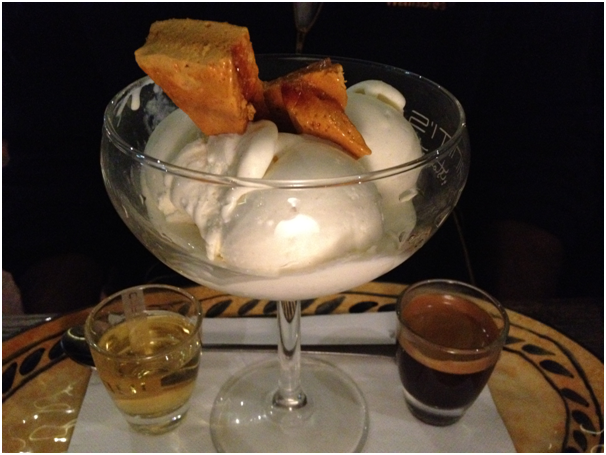 Dolci: Affogato ($14) - vanilla gelato w/ a shot of espresso, frangelico & honeycomb