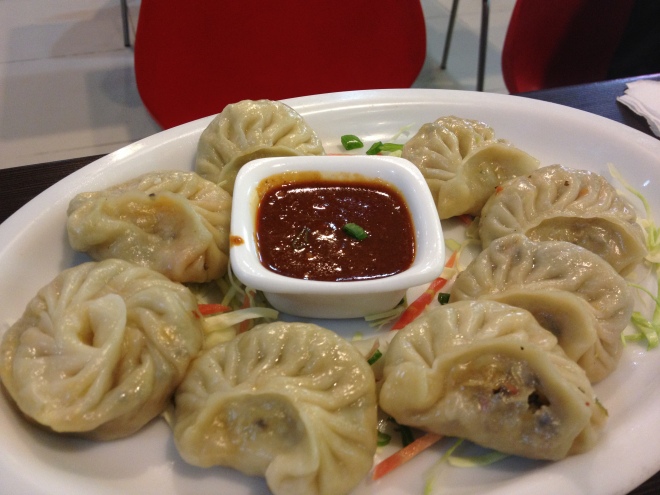 Momos - yes these are called 'Momos' - Basically Indian style Chinese dumplings which have been steamed and served with what may as well be, raw chilli - one of the ultimate new Indian delights :)