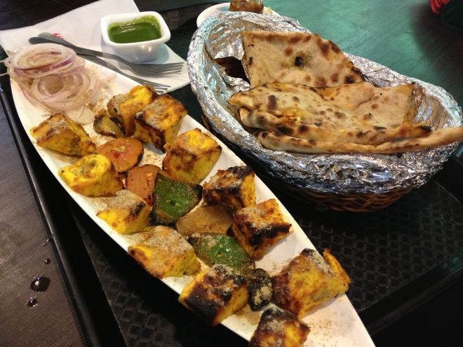 Sizzling Paneer Tikka - just like chicken but so muh better and stuffed paratha - basically Indian Chapati bread filled with onion, spices and deliciousness all around - yes this was another source of my mother's overeating, god bless her :D