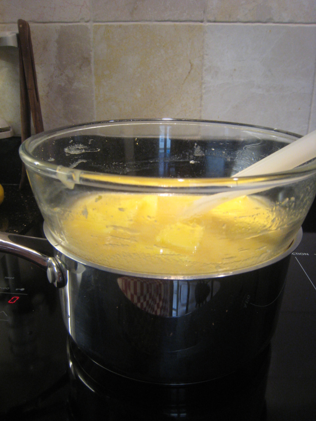 Using a bowl over hot water in place of a double saucepan